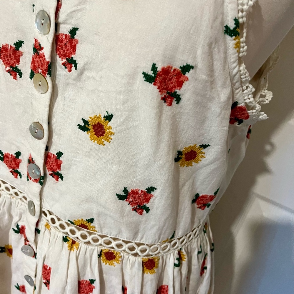 Farm Rio Mixed Cross Stitch Flowers Dress - L - Picture 7 of 10